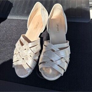 Paul Green Leather Metallic Woven Flats Shoes Gold Silver EUC Size UK 6 US 8.5